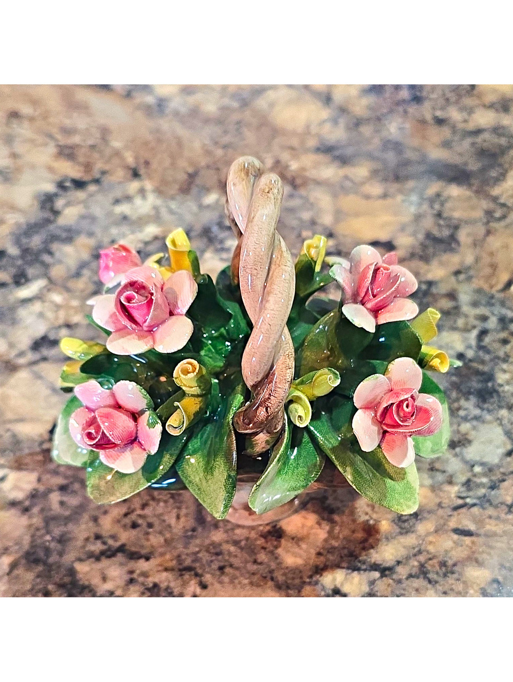 P. Ridler Hand Painted Floral Ceramic Decorative Basket w/ Handle 5"
